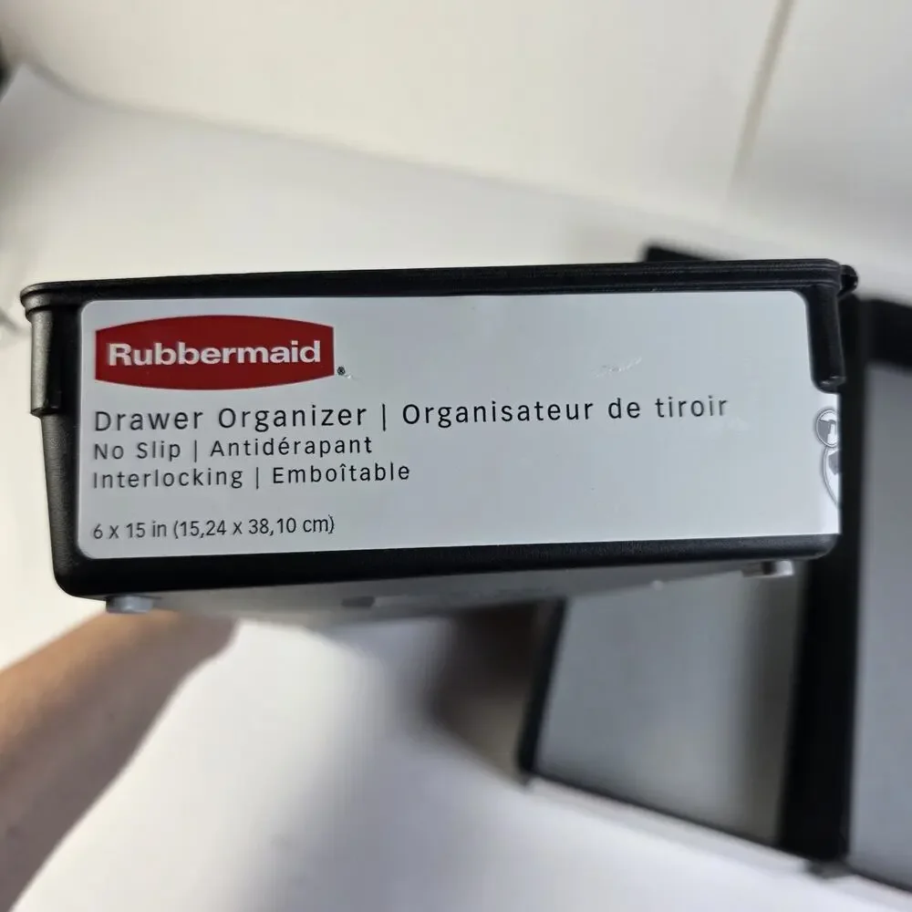 3 Rubbermaid Drawer Organizers Black/Gray 6 x 15 x 2 inches Drawer Storage